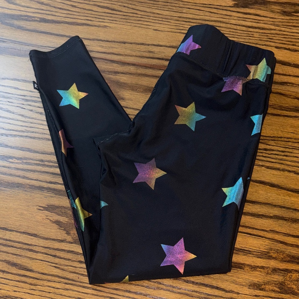 Terez Uplift Leggings in Black rainbow star foil with tall band